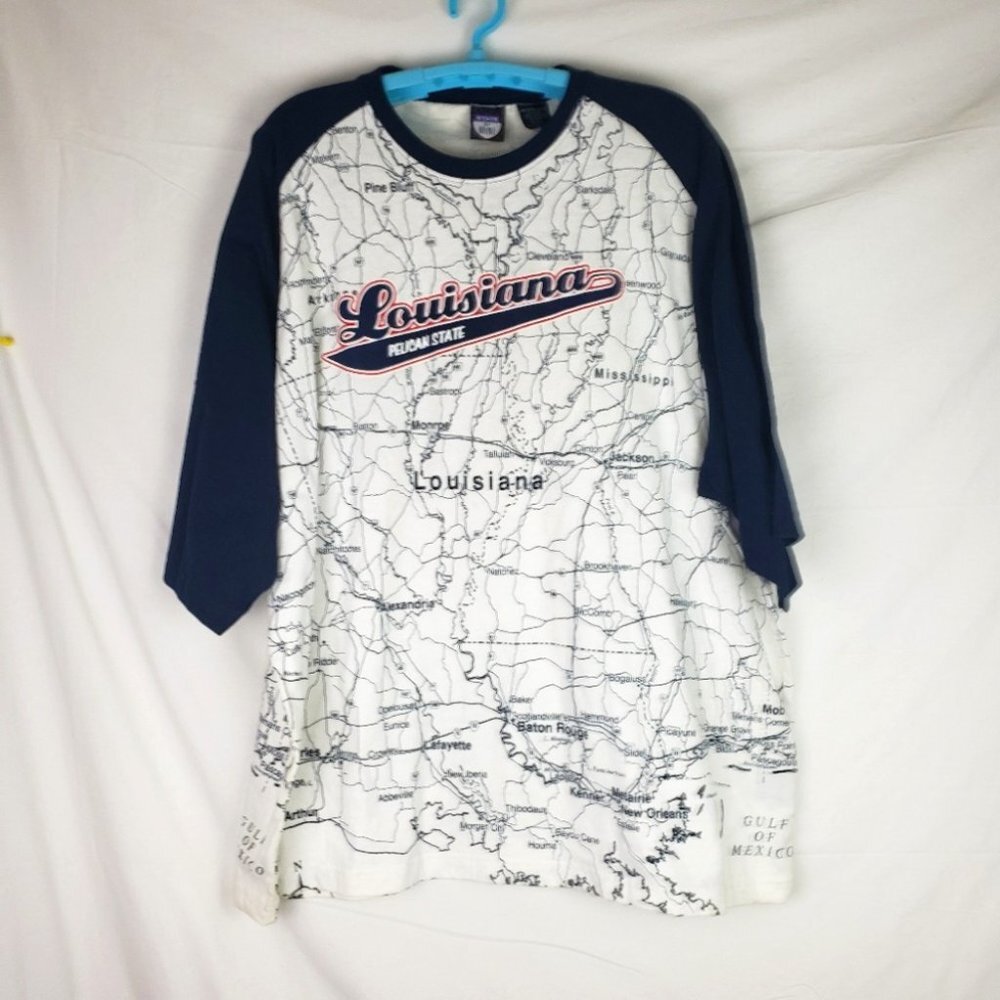 State of Mine Louisiana Map Men's Shirt White Navy Sz XXXL
